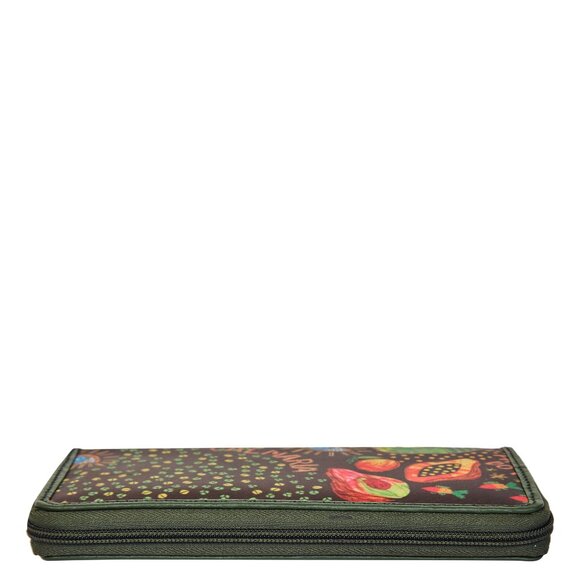 Hand Crafted Green Color Print Nylon Fabric Women Wristlet Wallets, Card Holder - Picture 8 of 8